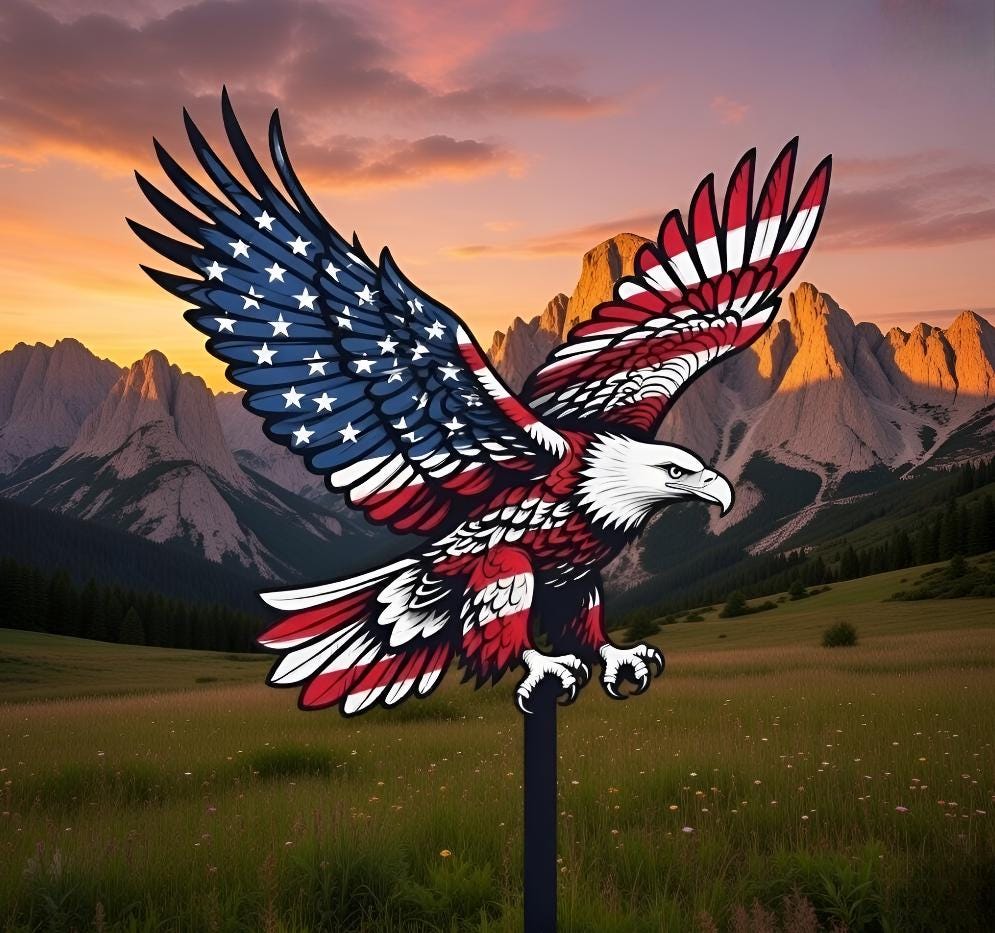 Patriotic Eagle Garden Stake, American Flag Bald Eagle Yard Art,American Flag Eagle Lawn Stake