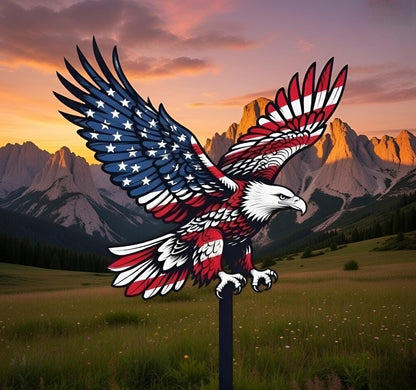 Patriotic Eagle Garden Stake, American Flag Bald Eagle Yard Art,American Flag Eagle Lawn Stake