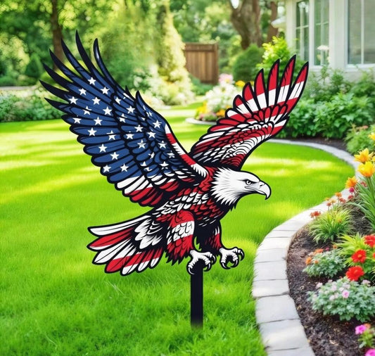 Patriotic Eagle Garden Stake, American Flag Bald Eagle Yard Art,American Flag Eagle Lawn Stake
