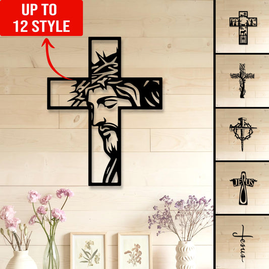 Jesus Cross Metal Art, Christ Cross Wall Decor, Up to 12 styles Religious Housewarming Gift, Religious Gift, Christian Gift,Bed Room Decor