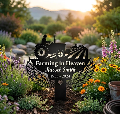 Personalized Tractor Memorial Metal Sign  Custom Grave Marker with Name Farmer with Tractor Remembrance Stake