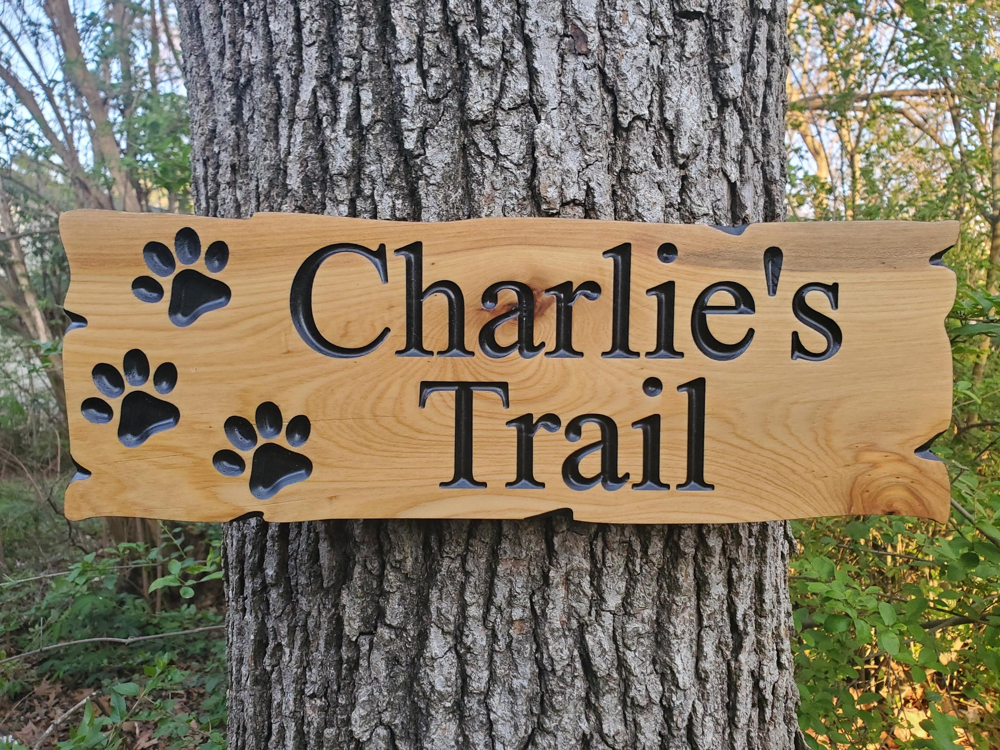 Custom Dog Sign, Personalized Rustic Pet Plaque, Puppie Paws Garden Trail Art Decor, Outdoor Wood, Exterior Finish, Cedar Cypress Mahogany