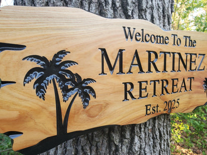 Custom Beach House Decor, Rustic Personalized Family Last Name Sign Outdoor Wooden Plaque, Exterior Welcome Established Date, Mahogany Cedar