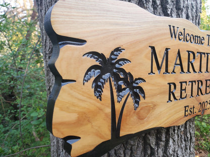 Custom Beach House Decor, Rustic Personalized Family Last Name Sign Outdoor Wooden Plaque, Exterior Welcome Established Date, Mahogany Cedar