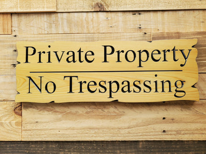 Private Property No Trespassing Carved Rustic Sign, Outdoor Posted Land Sign, Cypress Cedar Wood Plaque, CNC Carved Wooden, Exterior Outside