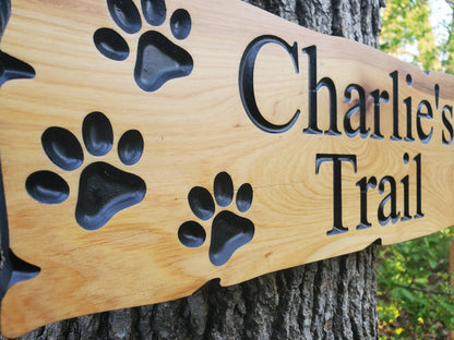 Custom Dog Sign, Personalized Rustic Pet Plaque, Puppie Paws Garden Trail Art Decor, Outdoor Wood, Exterior Finish, Cedar Cypress Mahogany