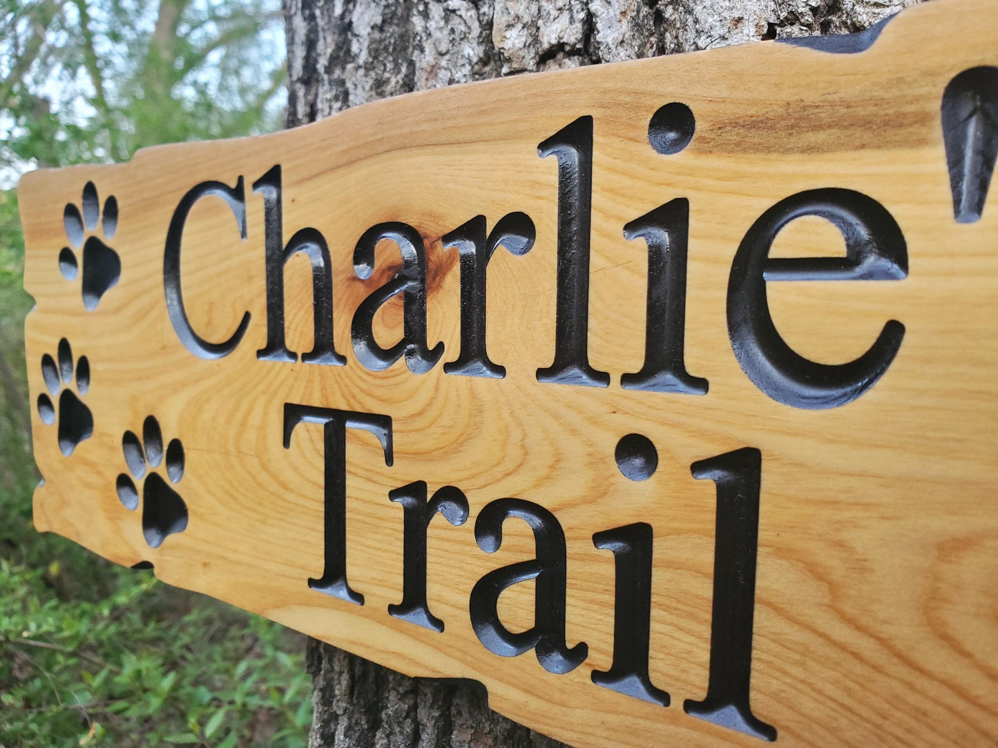 Custom Dog Sign, Personalized Rustic Pet Plaque, Puppie Paws Garden Trail Art Decor, Outdoor Wood, Exterior Finish, Cedar Cypress Mahogany