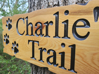 Custom Dog Sign, Personalized Rustic Pet Plaque, Puppie Paws Garden Trail Art Decor, Outdoor Wood, Exterior Finish, Cedar Cypress Mahogany