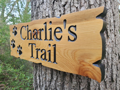 Custom Dog Sign, Personalized Rustic Pet Plaque, Puppie Paws Garden Trail Art Decor, Outdoor Wood, Exterior Finish, Cedar Cypress Mahogany