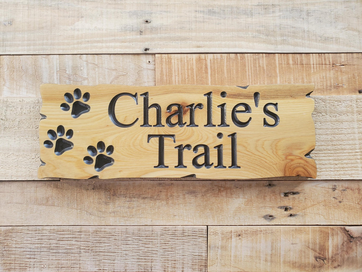 Custom Dog Sign, Personalized Rustic Pet Plaque, Puppie Paws Garden Trail Art Decor, Outdoor Wood, Exterior Finish, Cedar Cypress Mahogany