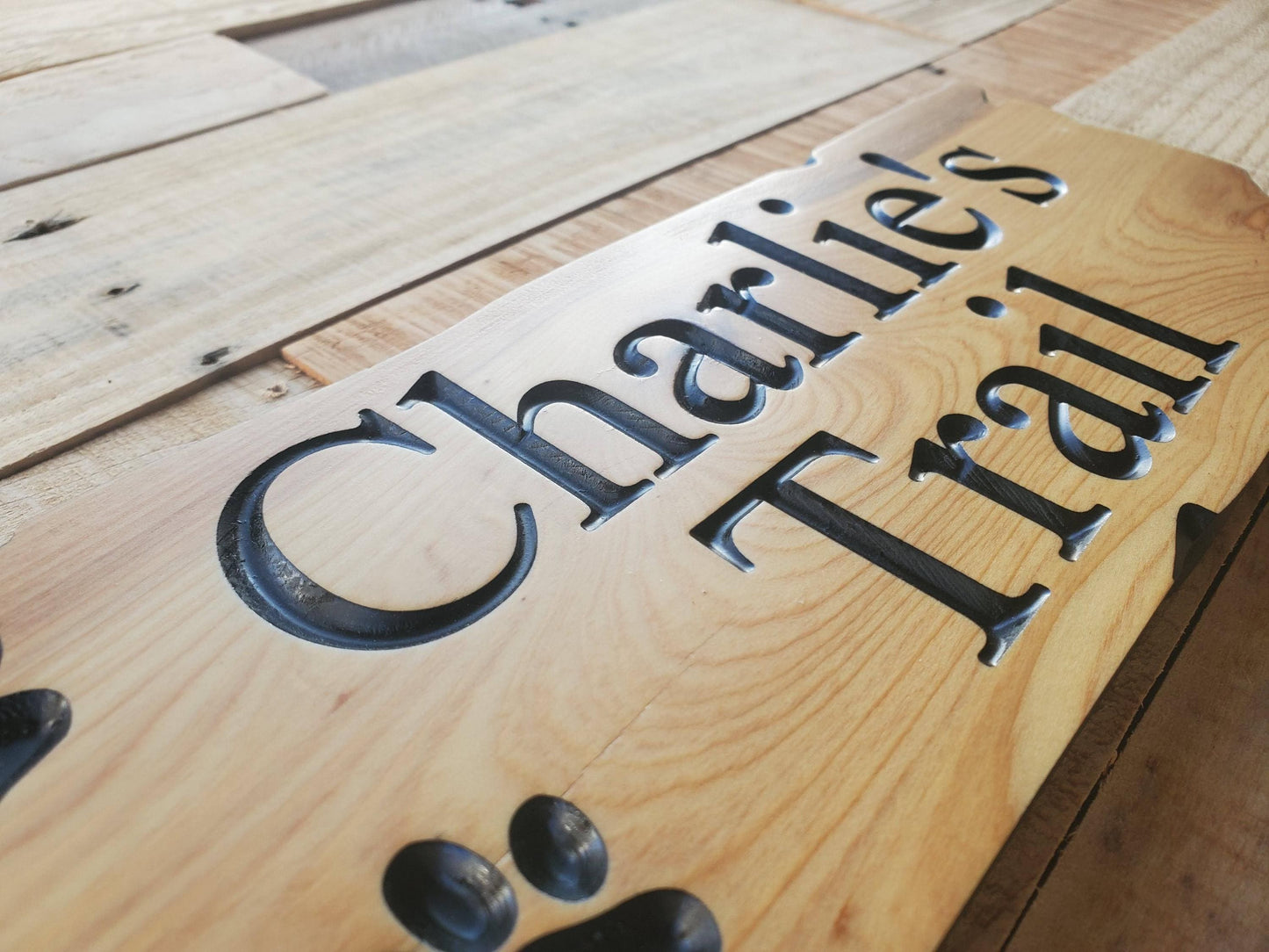 Custom Dog Sign, Personalized Rustic Pet Plaque, Puppie Paws Garden Trail Art Decor, Outdoor Wood, Exterior Finish, Cedar Cypress Mahogany