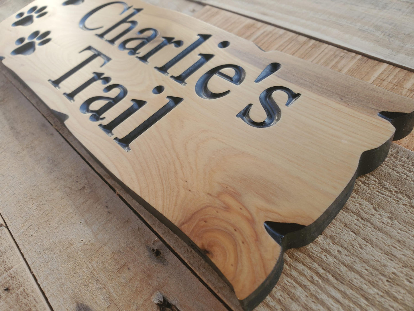 Custom Dog Sign, Personalized Rustic Pet Plaque, Puppie Paws Garden Trail Art Decor, Outdoor Wood, Exterior Finish, Cedar Cypress Mahogany