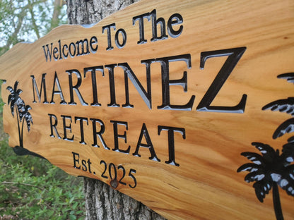 Custom Beach House Decor, Rustic Personalized Family Last Name Sign Outdoor Wooden Plaque, Exterior Welcome Established Date, Mahogany Cedar