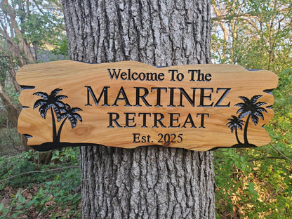 Custom Beach House Decor, Rustic Personalized Family Last Name Sign Outdoor Wooden Plaque, Exterior Welcome Established Date, Mahogany Cedar