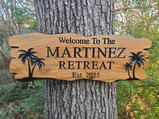 Custom Beach House Decor, Rustic Personalized Family Last Name Sign Outdoor Wooden Plaque, Exterior Welcome Established Date, Mahogany Cedar
