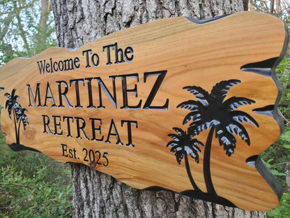 Custom Beach House Decor, Rustic Personalized Family Last Name Sign Outdoor Wooden Plaque, Exterior Welcome Established Date, Mahogany Cedar