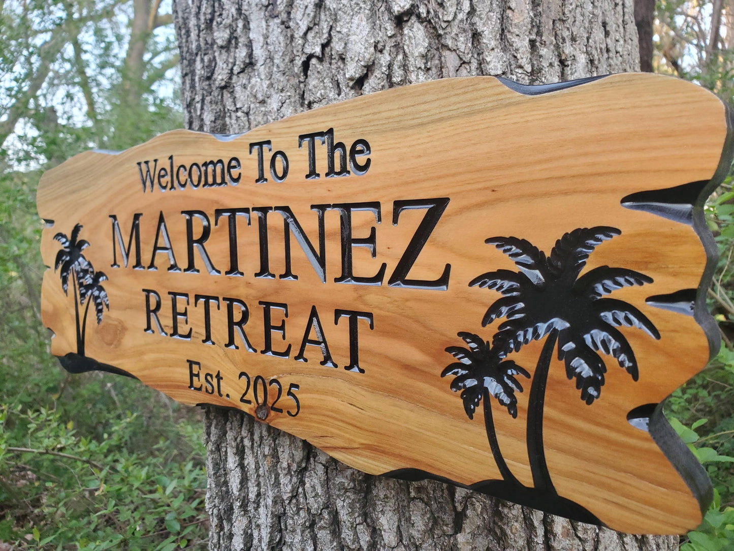 Custom Beach House Decor, Rustic Personalized Family Last Name Sign Outdoor Wooden Plaque, Exterior Welcome Established Date, Mahogany Cedar