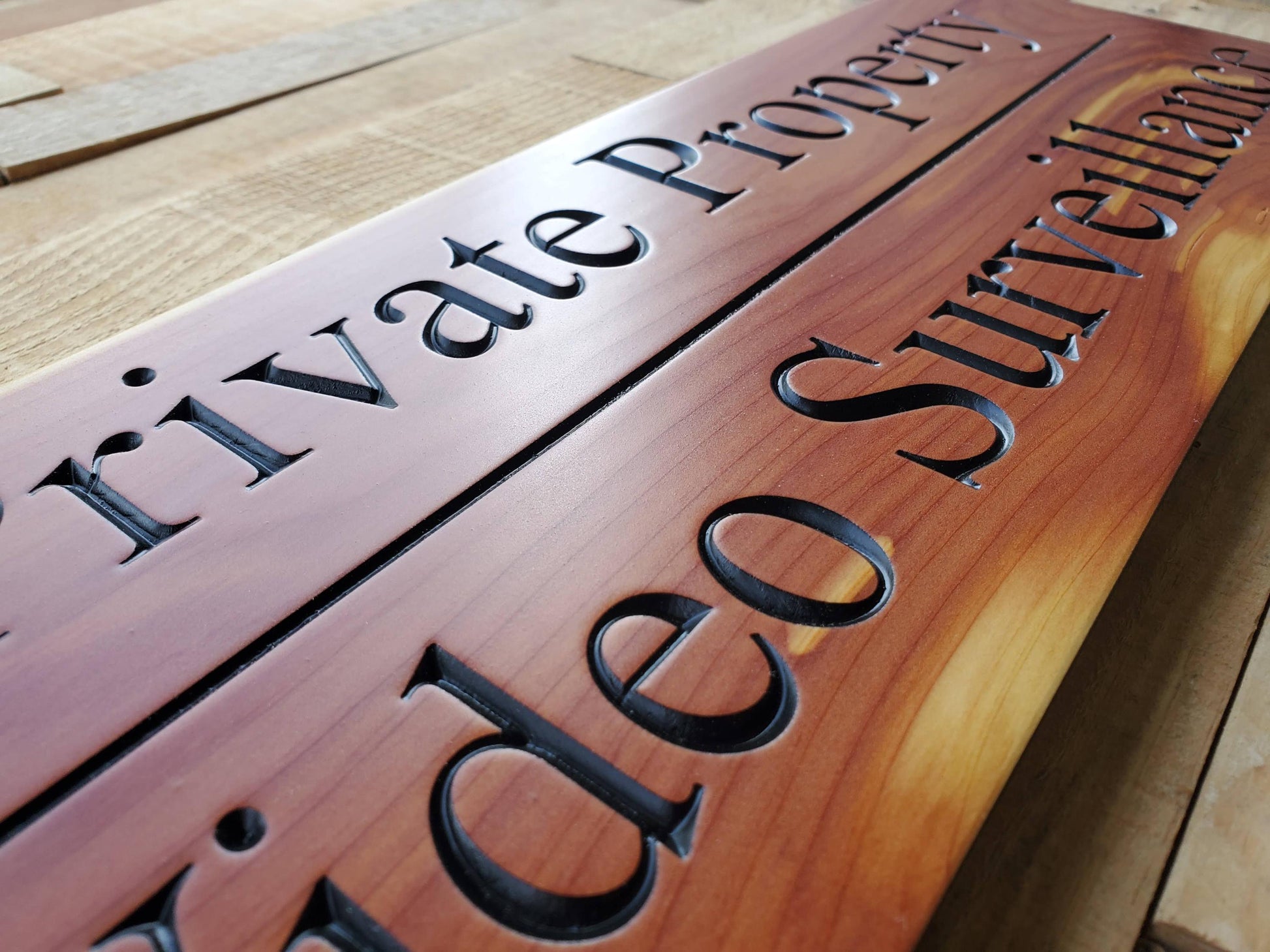 Private Property Video Surveillance Sign, Carved Wood Outdoor CCTV Security Camera Warning Plaque, Mahogany Cypress Cedar Wooden Carving