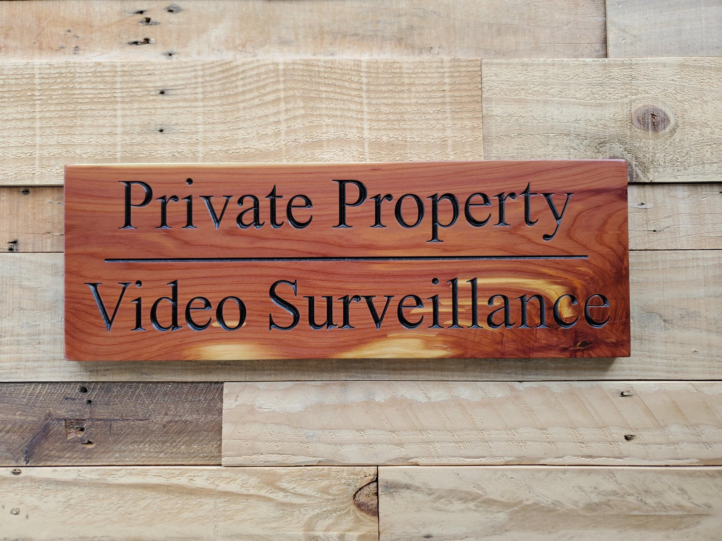 Private Property Video Surveillance Sign, Carved Wood Outdoor CCTV Security Camera Warning Plaque, Mahogany Cypress Cedar Wooden Carving